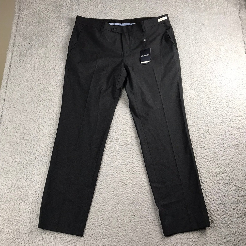 Jos A Bank Dress Pants Mens 38x30 Gray Skinny Fit Flat Front Stretch Trouser NEW